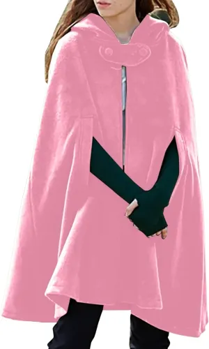 ZYXTIM Womens Stylish Cozy Velvet Hooded Cloak Cape Cosplay Costumes Button Up Winter Windproof Cloak Woolen Coat